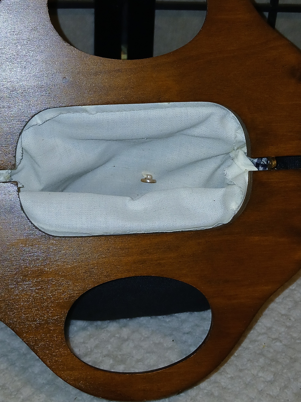 Black Fabric Handbag with Wooden Handles - Picture 3 of 5